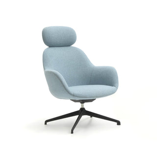 Blue armchair with a headrest on a white background