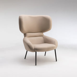 Beige armchair with black legs on a white background