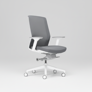 Gray office chair with white base on a light gray background