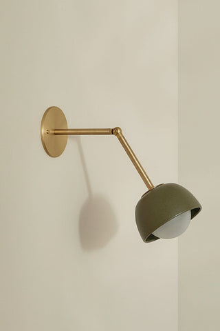 Marz Designs Terra0 articulating wall sconce, olive and brass