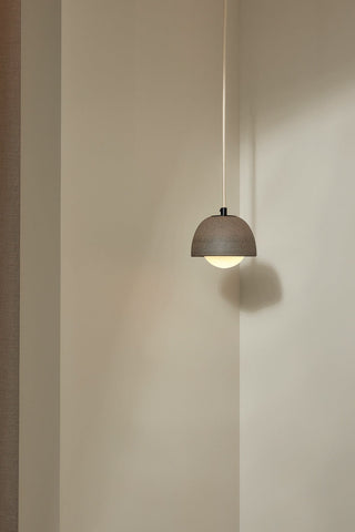 Marz Designs Terra 0 pendant light, clay brushed black, opal, portrait.
