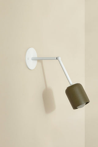 Marz Designs Terra 1 articulating wall lamp in olive and white satin