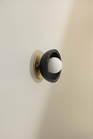 Marz Designs Selene Mini Sconce - Blackened Ash, Brass, White Frosted Side Off