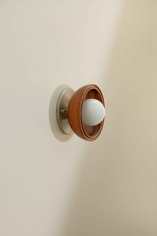 Marz Designs Selene Mini Sconce - Walnut, Brushed Nickel, Opal, side view