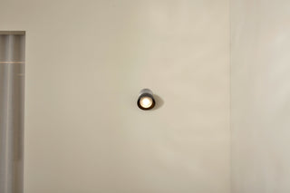 Marz Designs Terra Sconce, Lead Brushed Nickel, Clear Frosted, on wall