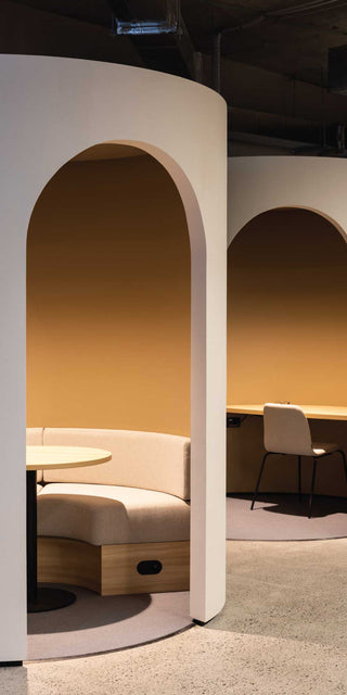 George St office space with curved booth and desk