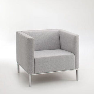 Connected armchair in gray fabric with metal legs
