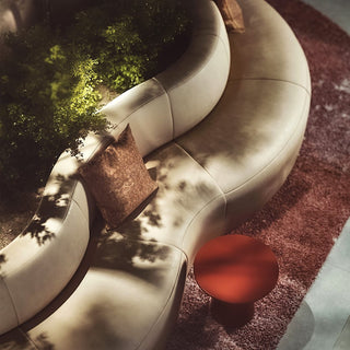modern curved sofa with pillow and small table