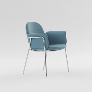 Blue upholstered chair with metal frame