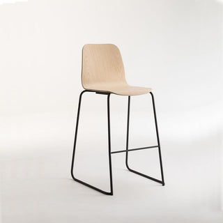 Tiller Slim Sled Bar Chair - Modern wood and black metal stool